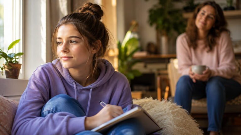 Adolescente en actitud reflexiva y segura — autoestima en adolescentes