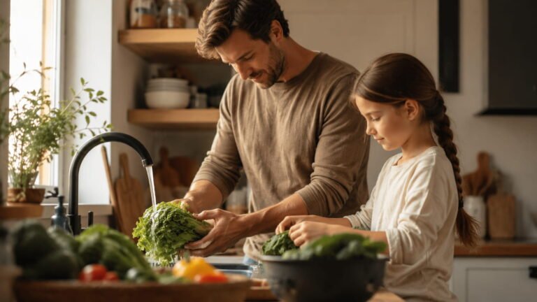 Padre e hijo haciendo una tarea juntos — cómo enseñar valores a los hijos