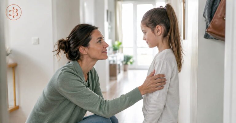Madre disculpándose con calma ante su hijo — por qué el ejemplo pesa más que cualquier charla